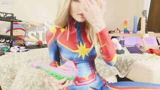 Beautiful cosplayer fucks her well-groomed pussy with a sex toy